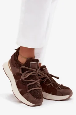 Damskie Boto Ocieplane Sneakersy Damskie Na Platformie Brązowe Juvira