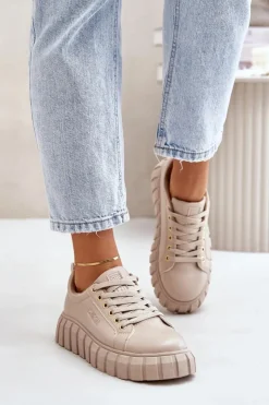 Damskie Big Star Shoes Ocieplane Sneakersy Damskie Big Star MM274618 Beżowe