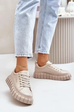 Damskie Big Star Shoes Ocieplane Sneakersy Damskie Big Star MM274618 Beżowe