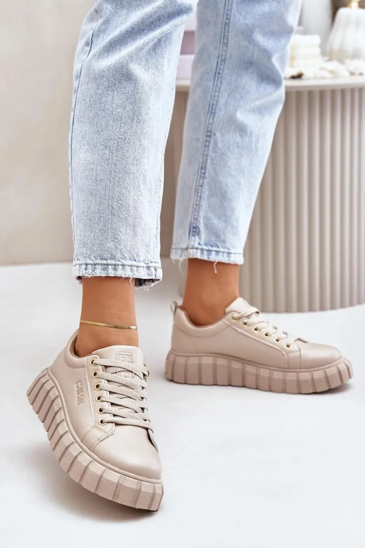 Damskie Big Star Shoes Ocieplane Sneakersy Damskie Big Star MM274618 Beżowe