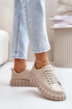 Damskie Big Star Shoes Ocieplane Sneakersy Damskie Big Star MM274618 Beżowe