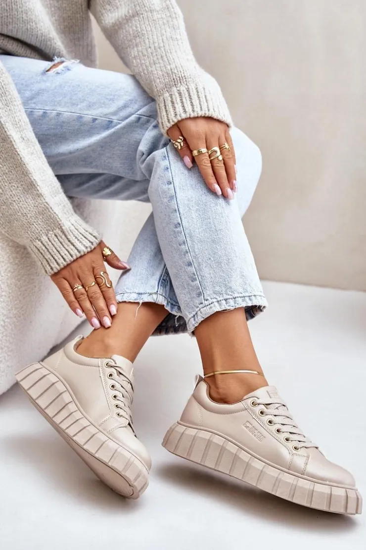 Damskie Big Star Shoes Ocieplane Sneakersy Damskie Big Star MM274618 Beżowe
