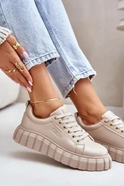 Damskie Big Star Shoes Ocieplane Sneakersy Damskie Big Star MM274618 Beżowe