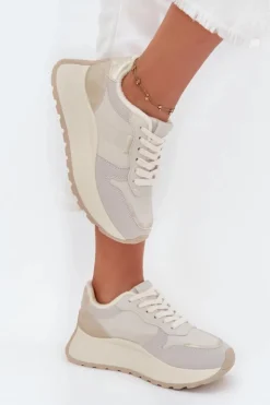 Sale Big Star Shoes Ocieplane Sneakersy Damskie Na Platformie Big Star SS274008 HI-POLY SYSTEM Jasnobeżowe Biały