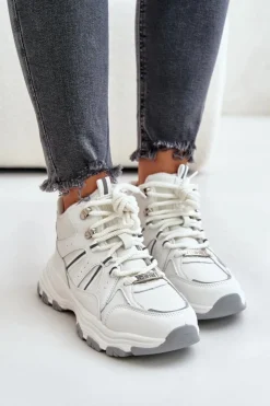 Sale Big Star Shoes Ocieplane Sneakersy Damskie Big Star OO274A161 Białe Biały