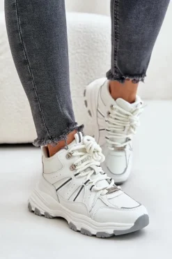 Sale Big Star Shoes Ocieplane Sneakersy Damskie Big Star OO274A161 Białe Biały