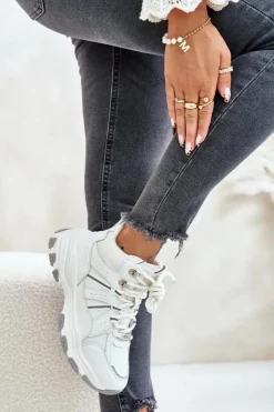 Sale Big Star Shoes Ocieplane Sneakersy Damskie Big Star OO274A161 Białe Biały