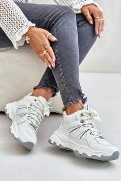 Sale Big Star Shoes Ocieplane Sneakersy Damskie Big Star OO274A161 Białe Biały