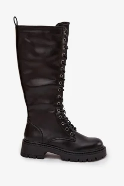 Damskie Boto Ocieplane Sznurowane Kozaki Glany Damskie Czarne Novissa
