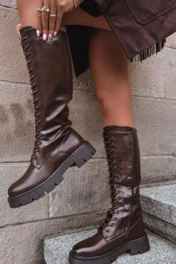 Clearance Boto Ocieplane Sznurowane Kozaki Damskie Czekoladowe Meliora