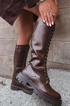 Clearance Boto Ocieplane Sznurowane Kozaki Damskie Czekoladowe Meliora