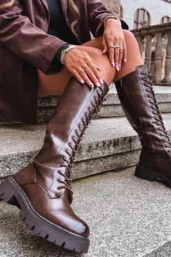 Clearance Boto Ocieplane Sznurowane Kozaki Damskie Czekoladowe Meliora