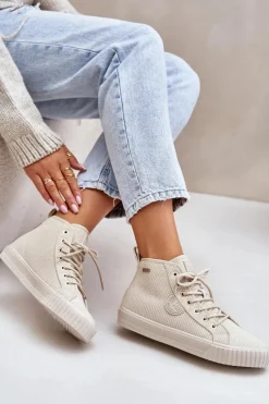 Big Star Shoes Trampki Ocieplane|Trampki Damskie Big Star*Ocieplane Sztruksowe Trampki Damskie Big Star OO274771 Hi-Poly System Beżowe