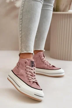 Big Star Shoes Trampki Ocieplane|Trampki Damskie Big Star*Ocieplane Trampki Damskie Na Platformie Eko Skórzane Big Star OO274068 Różowe Różowy