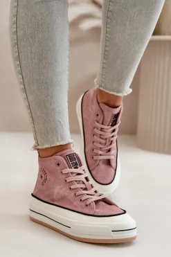 Big Star Shoes Trampki Ocieplane|Trampki Damskie Big Star*Ocieplane Trampki Damskie Na Platformie Eko Skórzane Big Star OO274068 Różowe Różowy
