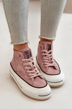 Big Star Shoes Trampki Ocieplane|Trampki Damskie Big Star*Ocieplane Trampki Damskie Na Platformie Eko Skórzane Big Star OO274068 Różowe Różowy