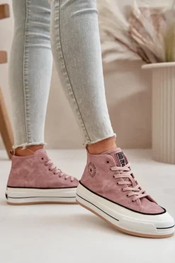 Big Star Shoes Trampki Ocieplane|Trampki Damskie Big Star*Ocieplane Trampki Damskie Na Platformie Eko Skórzane Big Star OO274068 Różowe Różowy