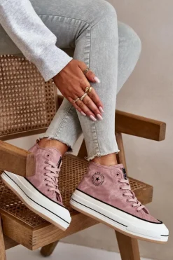 Big Star Shoes Trampki Ocieplane|Trampki Damskie Big Star*Ocieplane Trampki Damskie Na Platformie Eko Skórzane Big Star OO274068 Różowe Różowy