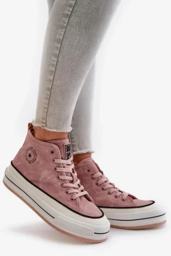 Big Star Shoes Trampki Ocieplane|Trampki Damskie Big Star*Ocieplane Trampki Damskie Na Platformie Eko Skórzane Big Star OO274068 Różowe Różowy