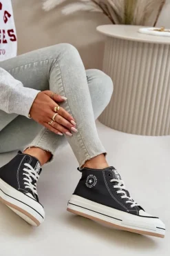 Big Star Shoes Trampki Ocieplane|Trampki Damskie Big Star*Ocieplane Trampki Damskie Na Platformie Eko Skórzane Big Star OO274062 Czarne Czarny