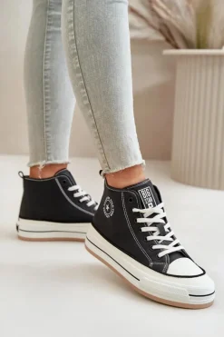 Big Star Shoes Trampki Ocieplane|Trampki Damskie Big Star*Ocieplane Trampki Damskie Na Platformie Eko Skórzane Big Star OO274062 Czarne Czarny