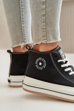 Big Star Shoes Trampki Ocieplane|Trampki Damskie Big Star*Ocieplane Trampki Damskie Na Platformie Eko Skórzane Big Star OO274062 Czarne Czarny