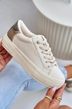 New Big Star Shoes Ocieplane Trampki Damskie Na Platformie Big Star OO274A454 Beżowe Beżowy