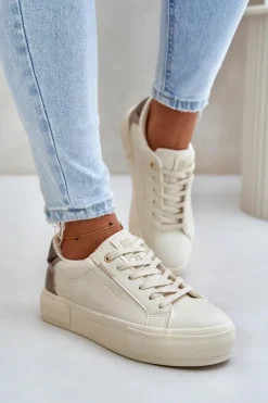 New Big Star Shoes Ocieplane Trampki Damskie Na Platformie Big Star OO274A454 Beżowe Beżowy