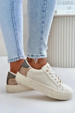 New Big Star Shoes Ocieplane Trampki Damskie Na Platformie Big Star OO274A454 Beżowe Beżowy