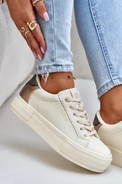 New Big Star Shoes Ocieplane Trampki Damskie Na Platformie Big Star OO274A454 Beżowe Beżowy