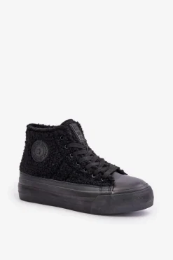 Sale Big Star Shoes Ocieplane Trampki Damskie Z Futerkiem Typu Baranek Big Star OO274A443 Czarne