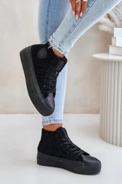 Sale Big Star Shoes Ocieplane Trampki Damskie Z Futerkiem Typu Baranek Big Star OO274A443 Czarne