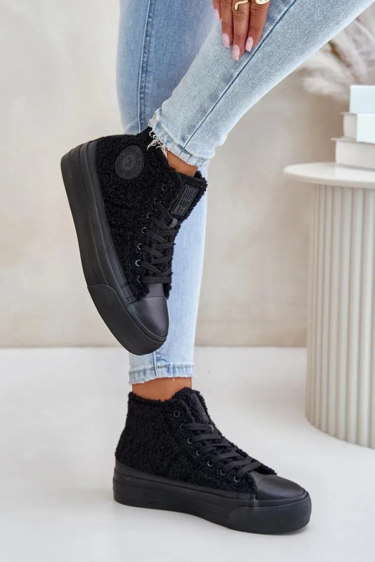 Sale Big Star Shoes Ocieplane Trampki Damskie Z Futerkiem Typu Baranek Big Star OO274A443 Czarne