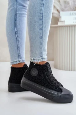 Sale Big Star Shoes Ocieplane Trampki Damskie Z Futerkiem Typu Baranek Big Star OO274A443 Czarne