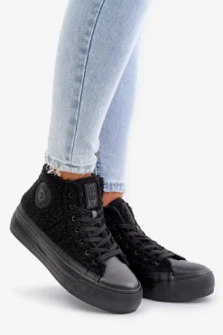 Sale Big Star Shoes Ocieplane Trampki Damskie Z Futerkiem Typu Baranek Big Star OO274A443 Czarne