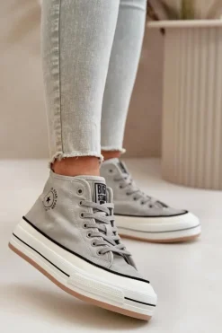 Big Star Shoes Trampki Ocieplane|Trampki Damskie Big Star*Ocieplane Trampki Damskie Na Platformie Eko Skórzane Big Star OO274070 Szare