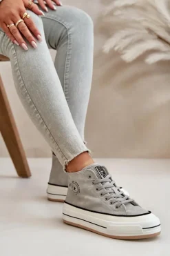 Big Star Shoes Trampki Ocieplane|Trampki Damskie Big Star*Ocieplane Trampki Damskie Na Platformie Eko Skórzane Big Star OO274070 Szare