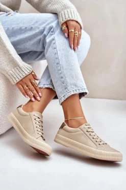 Best Big Star Shoes Ocieplane Trampki Damskie Big Star OO274A461 Beżowe Beżowy