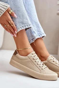 Best Big Star Shoes Ocieplane Trampki Damskie Big Star OO274A461 Beżowe Beżowy