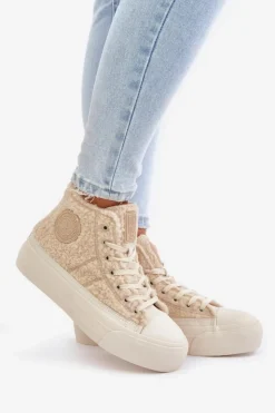 Damskie Big Star Shoes Ocieplane Trampki Damskie Z Futerkiem Typu Baranek Big Star OO274A444 Beżowe