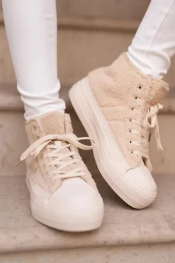 Damskie Big Star Shoes Ocieplane Trampki Damskie Z Futerkiem Typu Baranek Big Star OO274A444 Beżowe