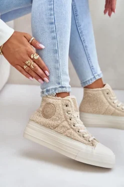 Damskie Big Star Shoes Ocieplane Trampki Damskie Z Futerkiem Typu Baranek Big Star OO274A444 Beżowe