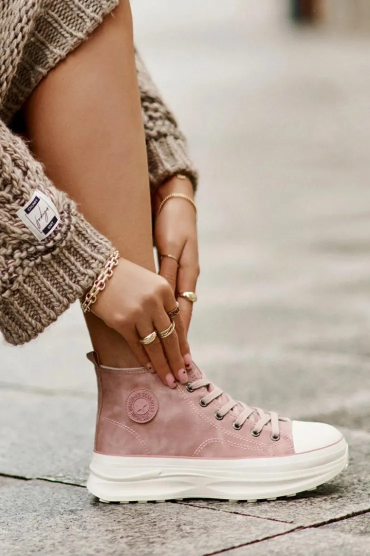 Damskie Big Star Shoes Ocieplane Trampki Damskie Na Platformie Big Star OO274071 Różowe