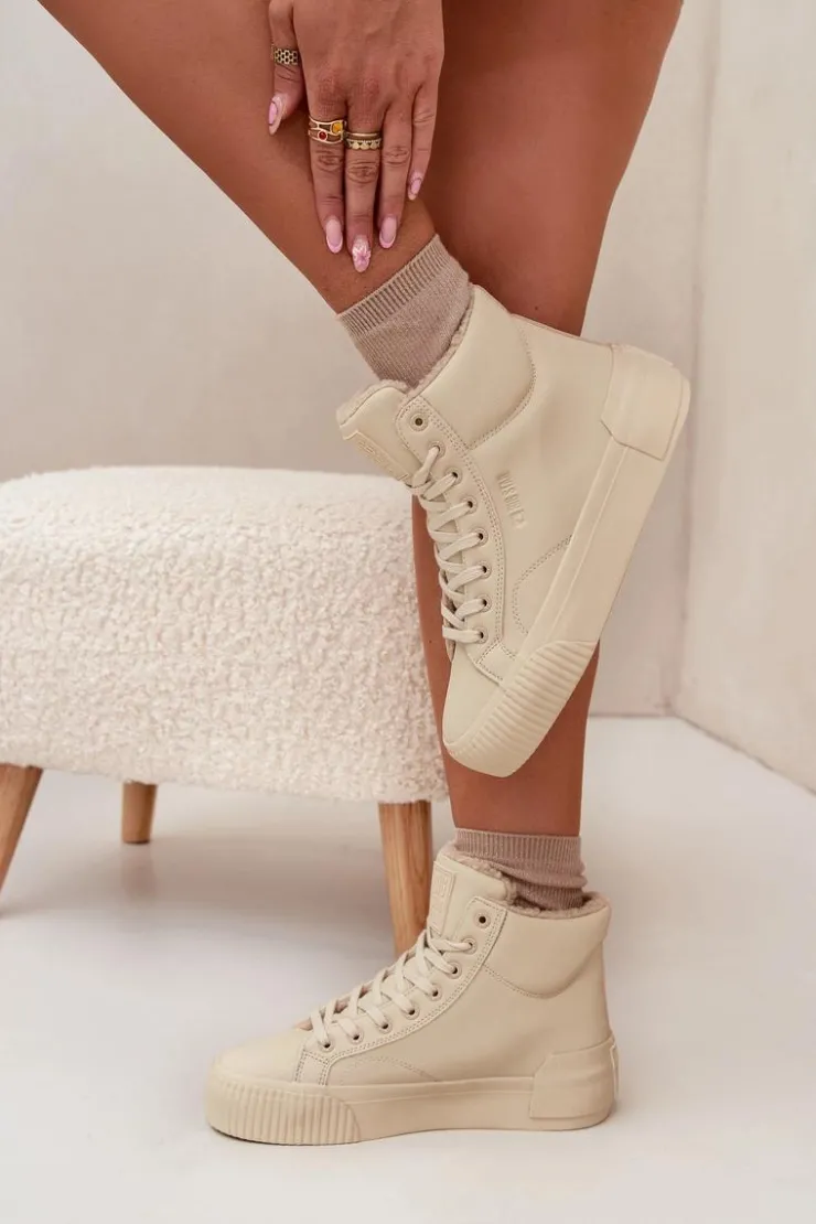 Big Star Shoes Ocieplane Trampki Damskie Na Platformie Big Star OO274795 Beżowe Beżowy