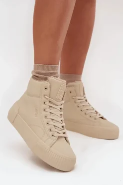 Big Star Shoes Ocieplane Trampki Damskie Na Platformie Big Star OO274795 Beżowe Beżowy