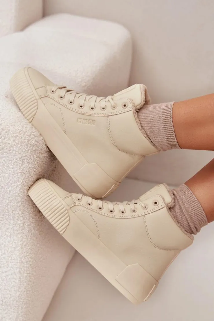 Big Star Shoes Ocieplane Trampki Damskie Na Platformie Big Star OO274795 Beżowe Beżowy