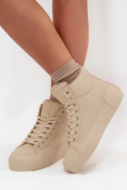 Big Star Shoes Ocieplane Trampki Damskie Na Platformie Big Star OO274795 Beżowe Beżowy