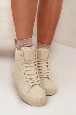 Big Star Shoes Ocieplane Trampki Damskie Na Platformie Big Star OO274795 Beżowe Beżowy