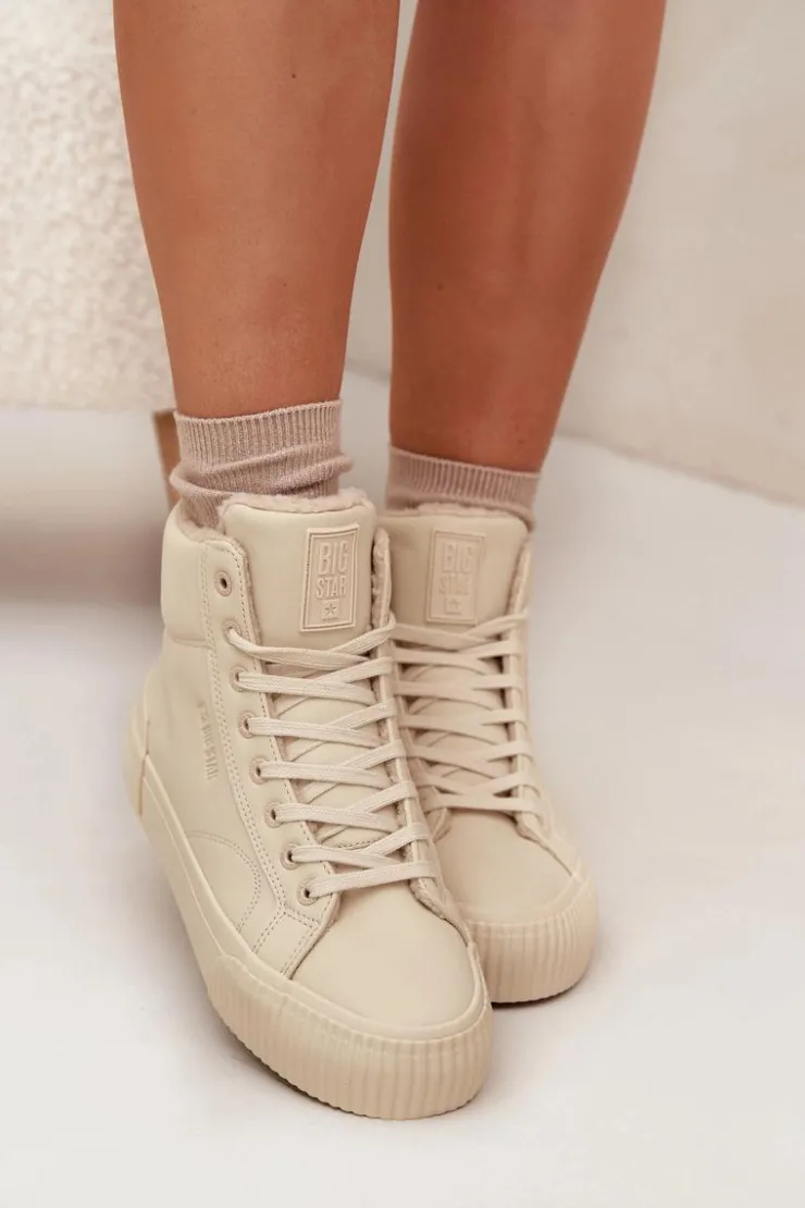Big Star Shoes Ocieplane Trampki Damskie Na Platformie Big Star OO274795 Beżowe Beżowy
