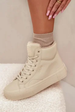 Big Star Shoes Ocieplane Trampki Damskie Na Platformie Big Star OO274795 Beżowe Beżowy